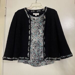 St. John Collection 2 piece tweed jacket silk shell tank leopard print set sz 6